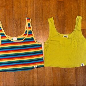 Lucy & Yak Multicolor and Lime Green Crop Tops